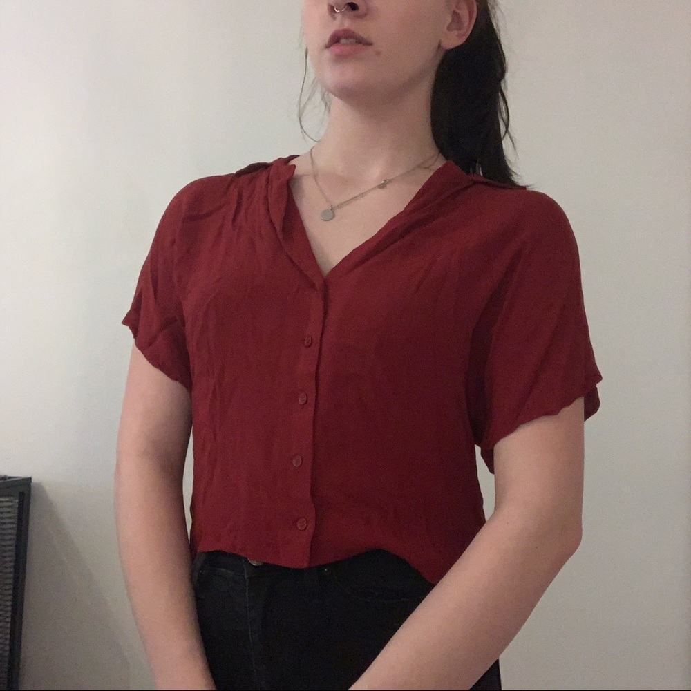 Red button down